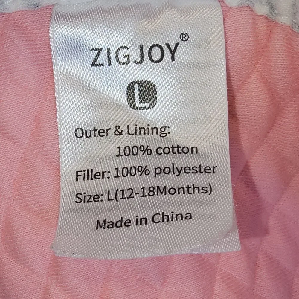 Zigjoy Sleep Sack Full Reversible Zipper Sz 12-19 Months Pink Muslin Cotton